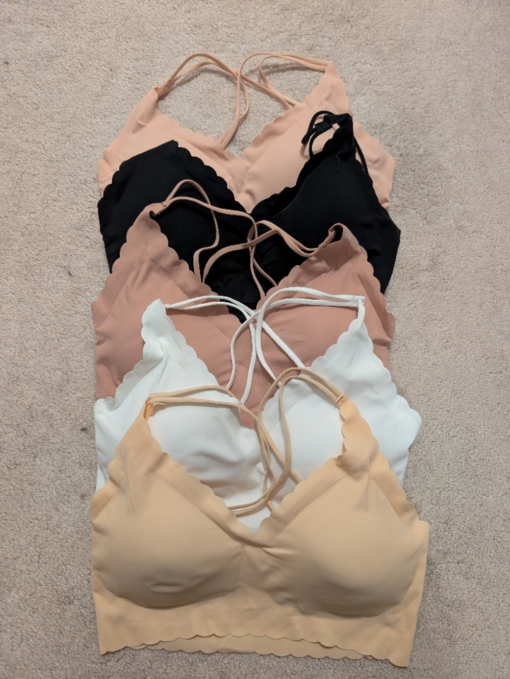 Seamless Scallop Edge Bralette - Nude, Black, White, Blush